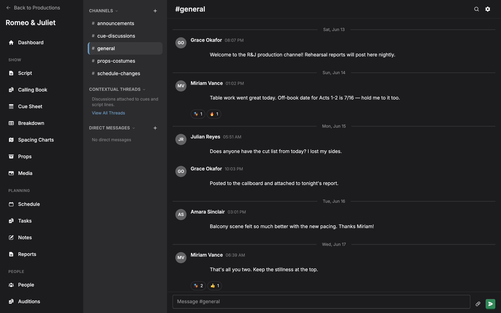 ProdBook team channel conversation
